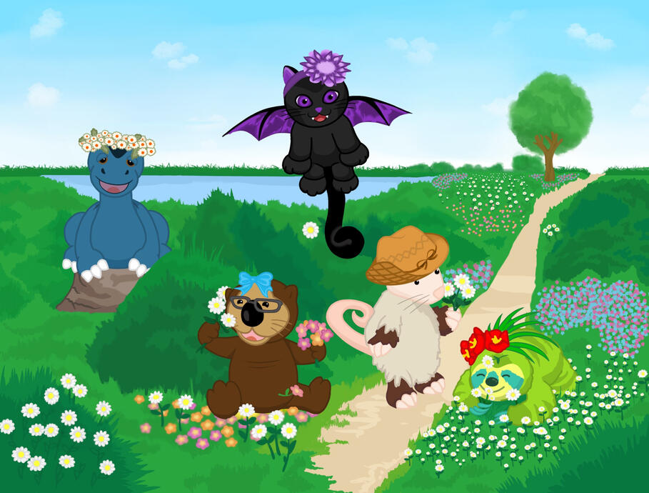 Nyx, Tiki, River, Vernon, & Corky at Spring